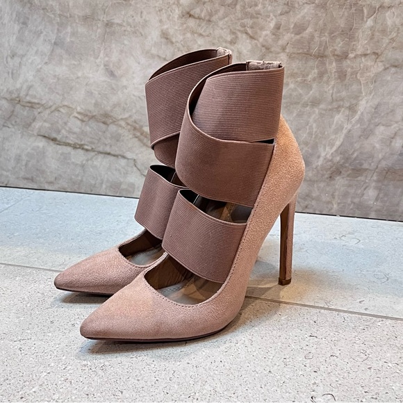 Missguided Nude Faux Suede Elastic Strap Pumps - Picture 1 of 5
